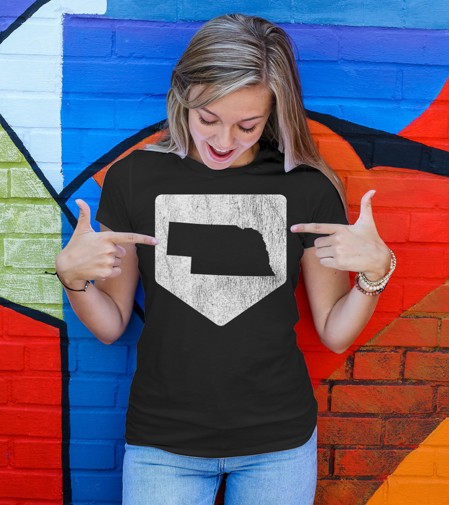 Cool Nebraska Baseball Home Plate State Outline T-Shirt