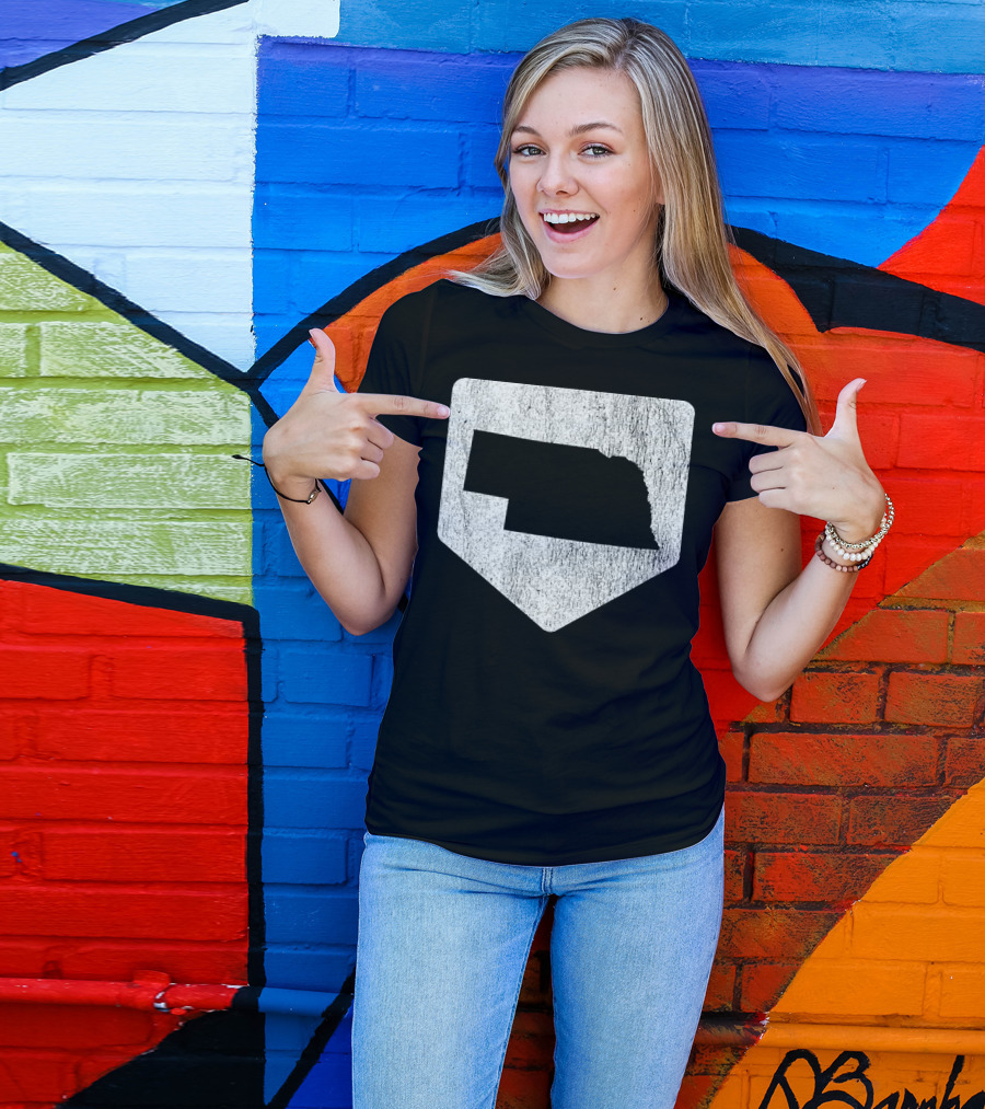 Cool Nebraska Baseball Home Plate State Outline T-Shirt