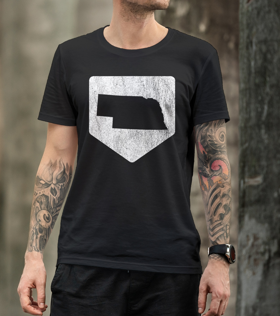 Cool Nebraska Baseball Home Plate State Outline T-Shirt