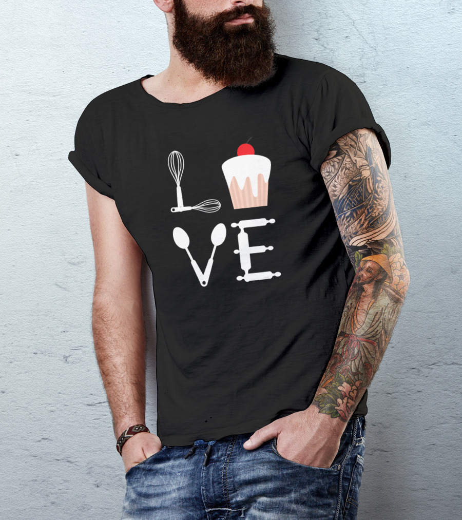 Love Baking Lover Cupcake Whisk Spoon Rolling Pin T-Shirt