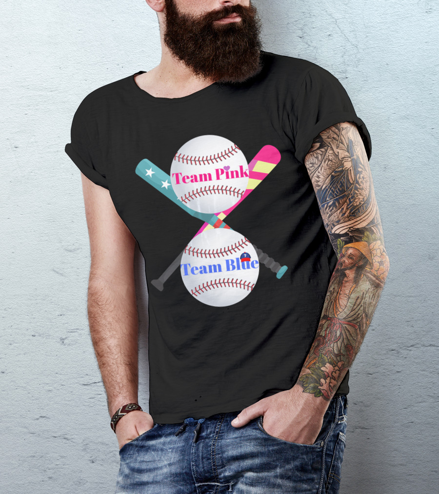Team Pink Team Blue Cute Baseball Gender Reveal Party T-Shirt
