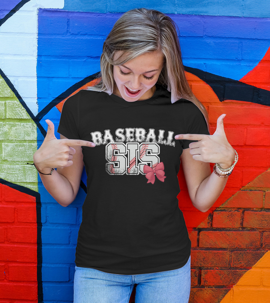 Baseball Sis With Pink Bow T-Shirt