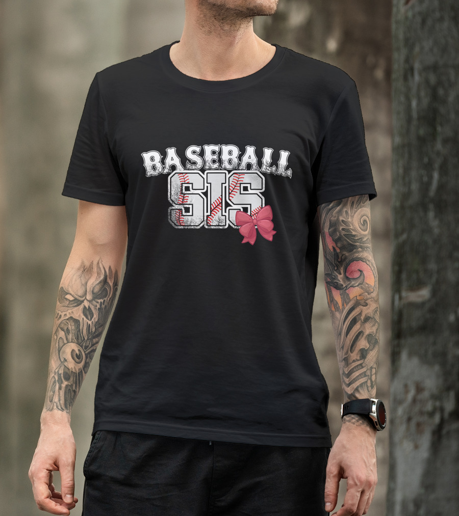 Baseball Sis With Pink Bow T-Shirt