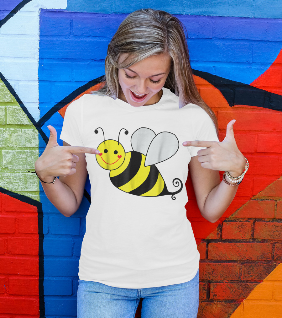 Happy Smiling Cute Bumble Bee With Heart Cheeks T-Shirt