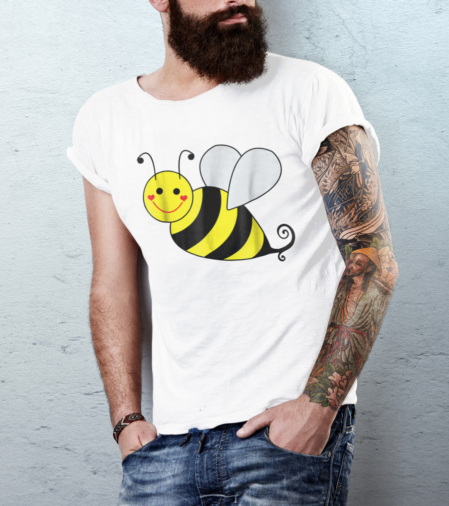 Happy Smiling Cute Bumble Bee With Heart Cheeks T-Shirt