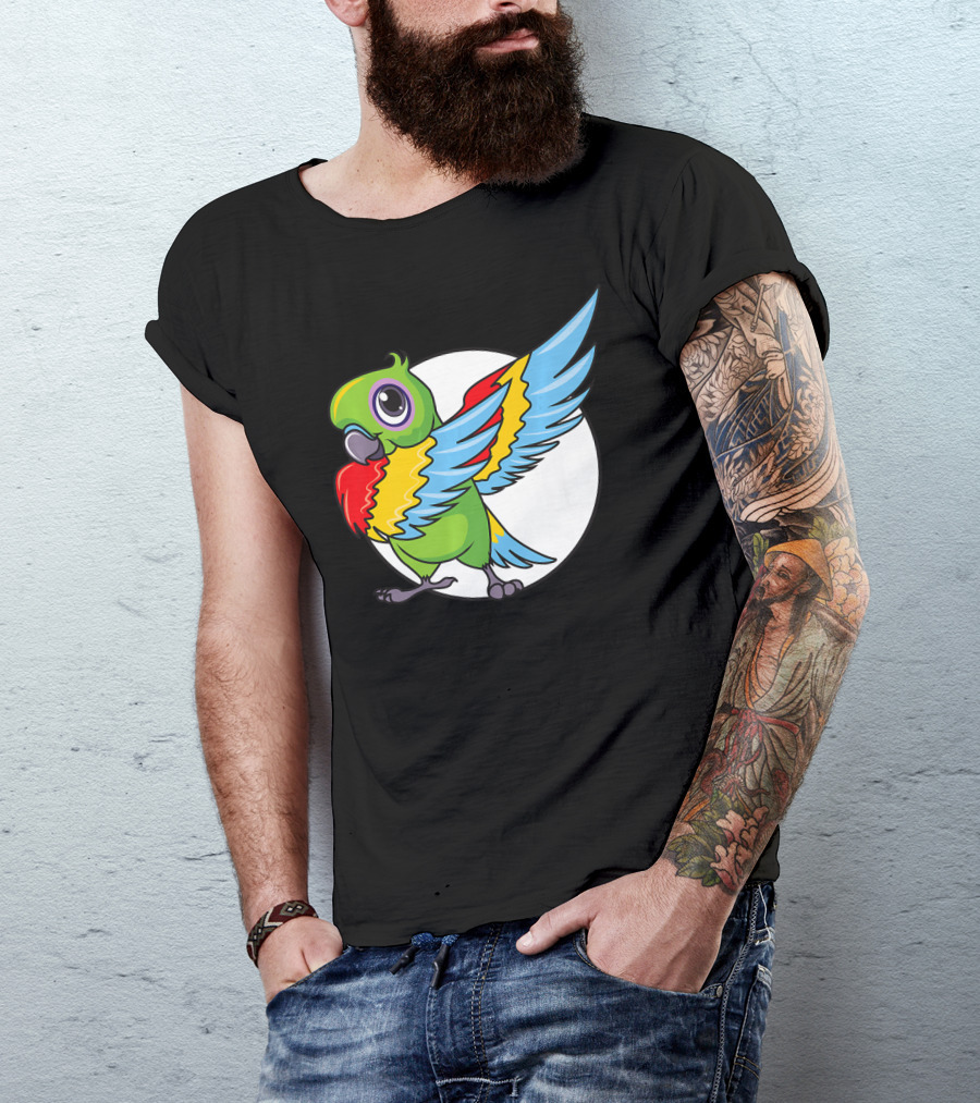 Cute Dabbing Great Green Macaw Parrot Colorful Wings T-Shirt