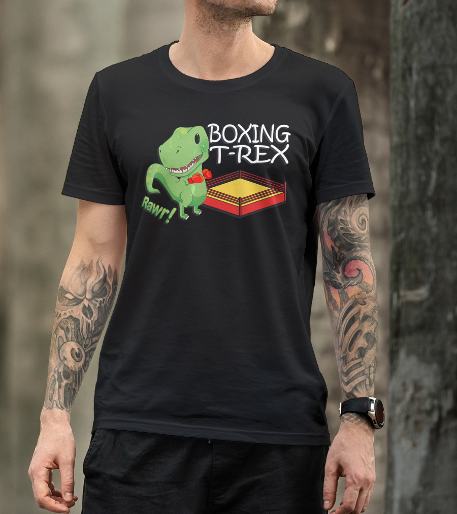 Boxing T-Rex Rawr Dinosaur With Gloves In Ring T-Shirt