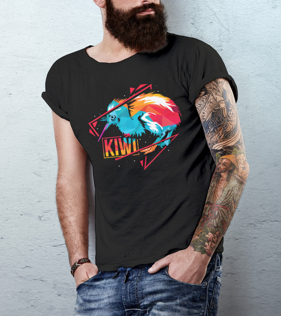Cute Kiwi Bird New Zealand Colorful Geometric T-Shirt