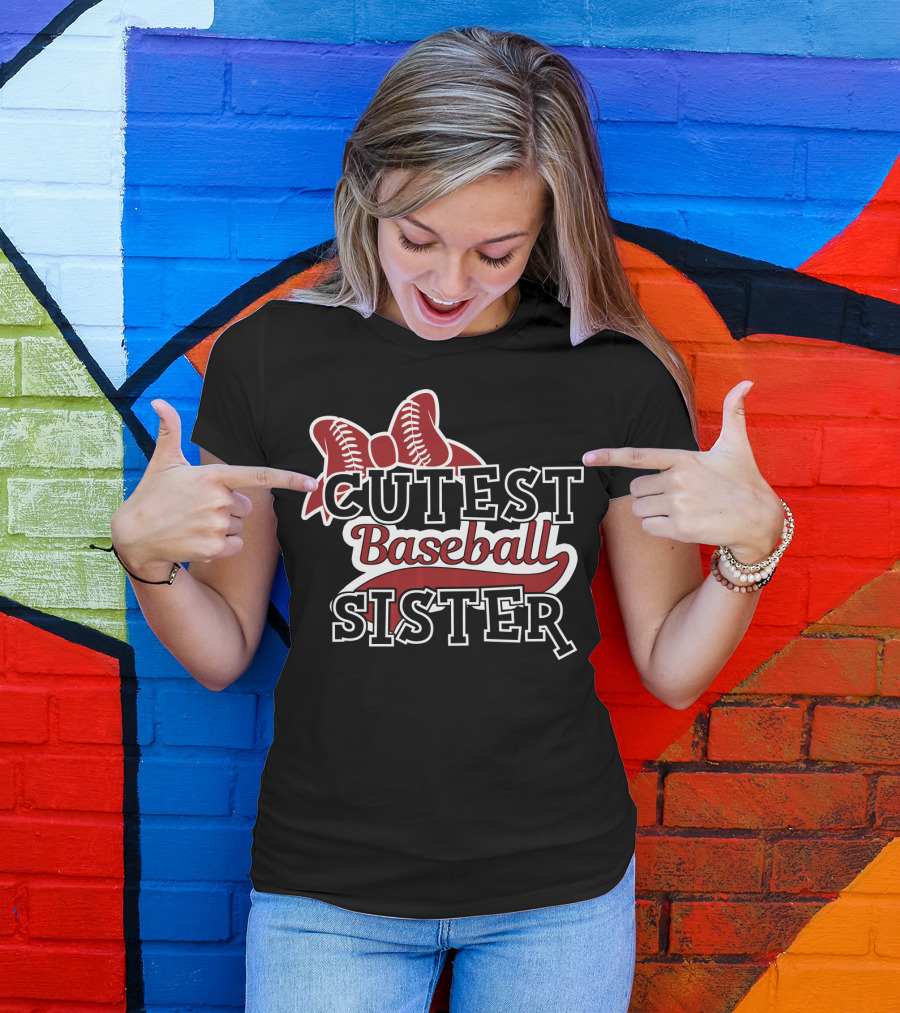Cutest Baseball Sister Bow T-Shirt