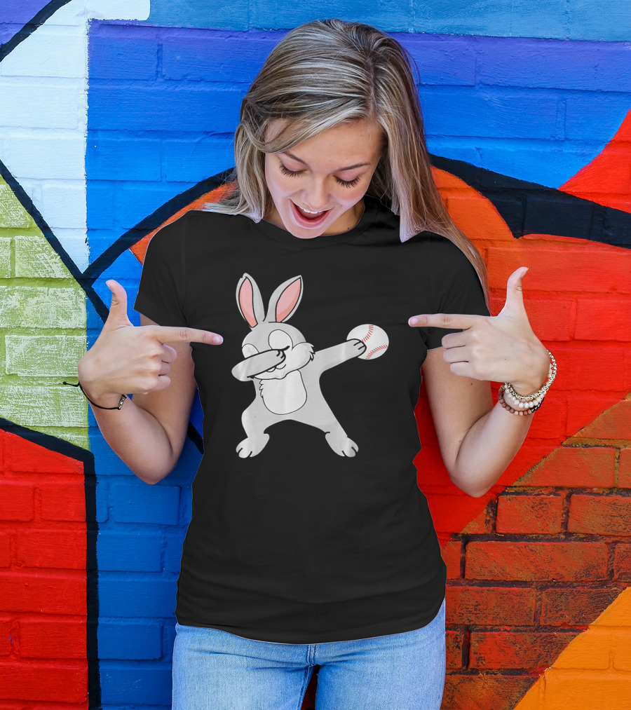 Dabbing Bunny With Baseball Easter Day T-Shirt