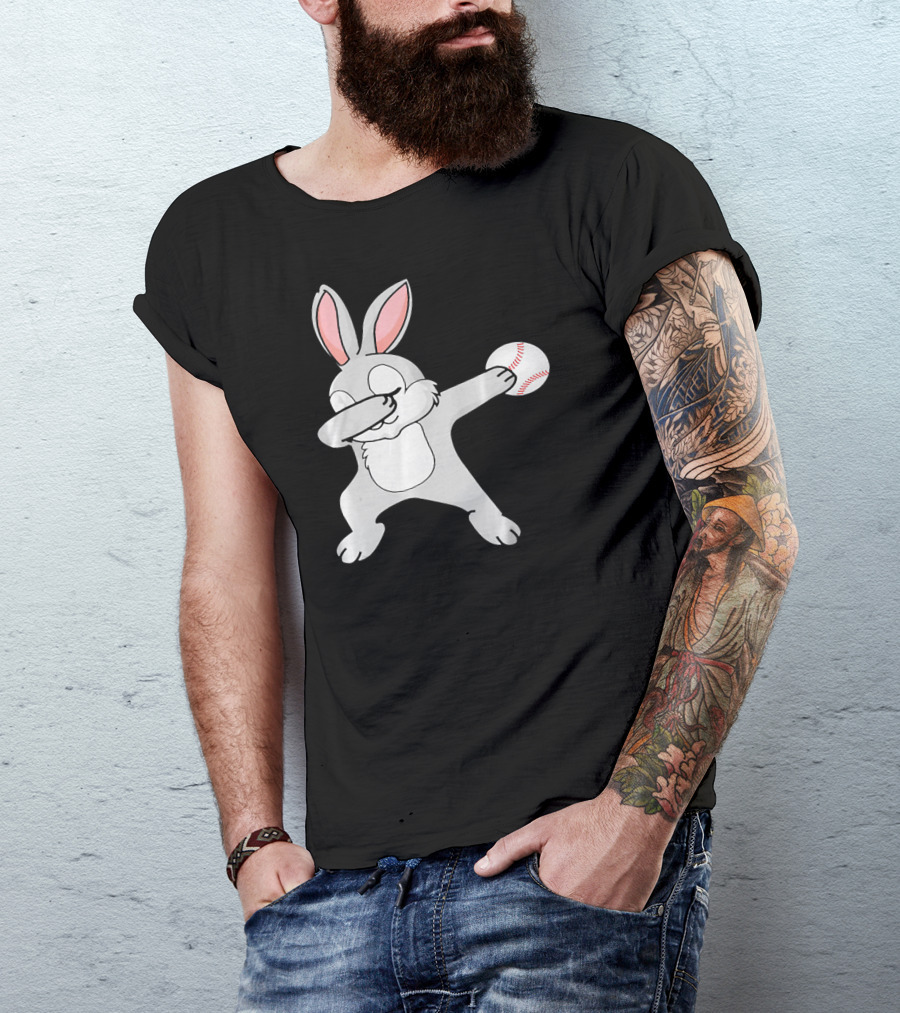 Dabbing Bunny With Baseball Easter Day T-Shirt