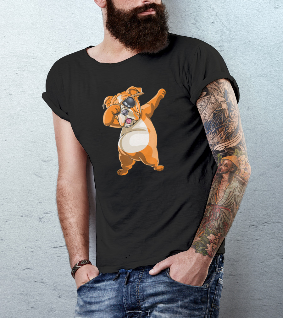 Dabbing English Bulldog Dog Dab With Sunglasses T-Shirt