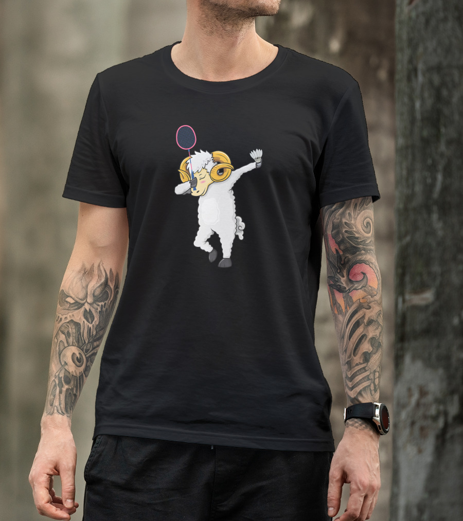 Dabbing Goat Badminton Player With Racket And Shuttlecock T-Shirt