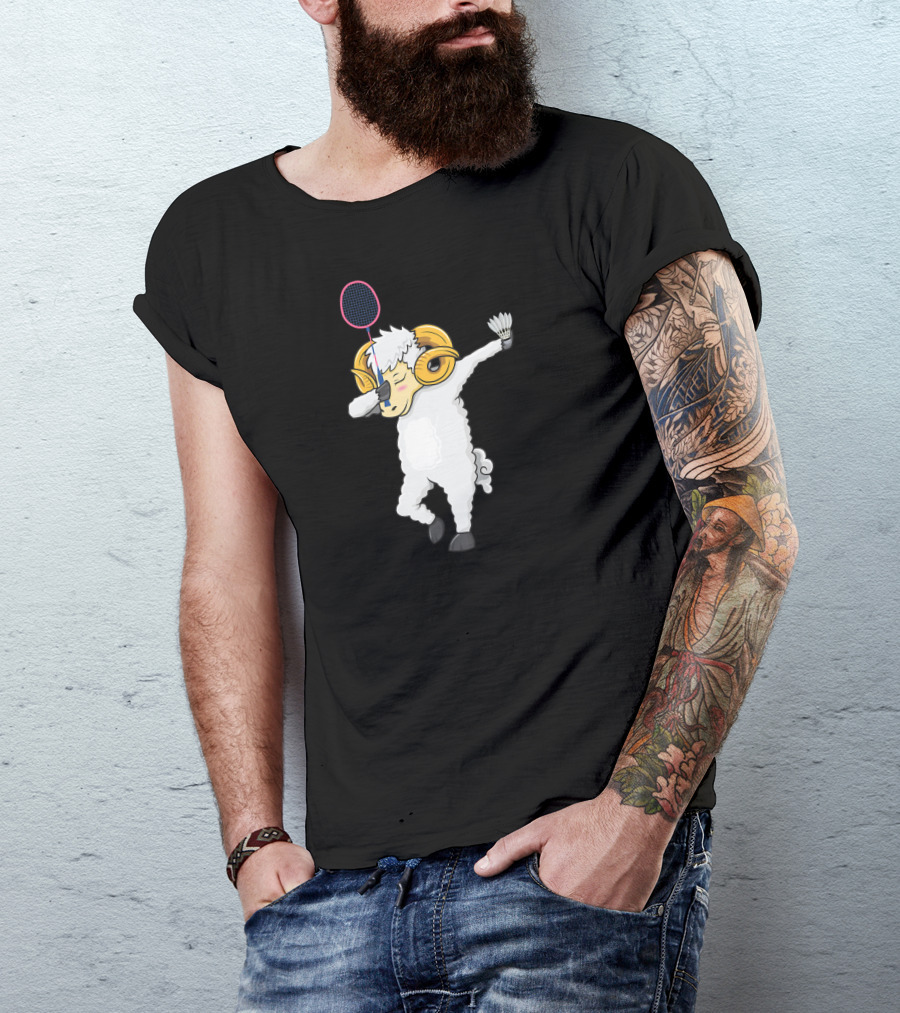 Dabbing Goat Badminton Player With Racket And Shuttlecock T-Shirt