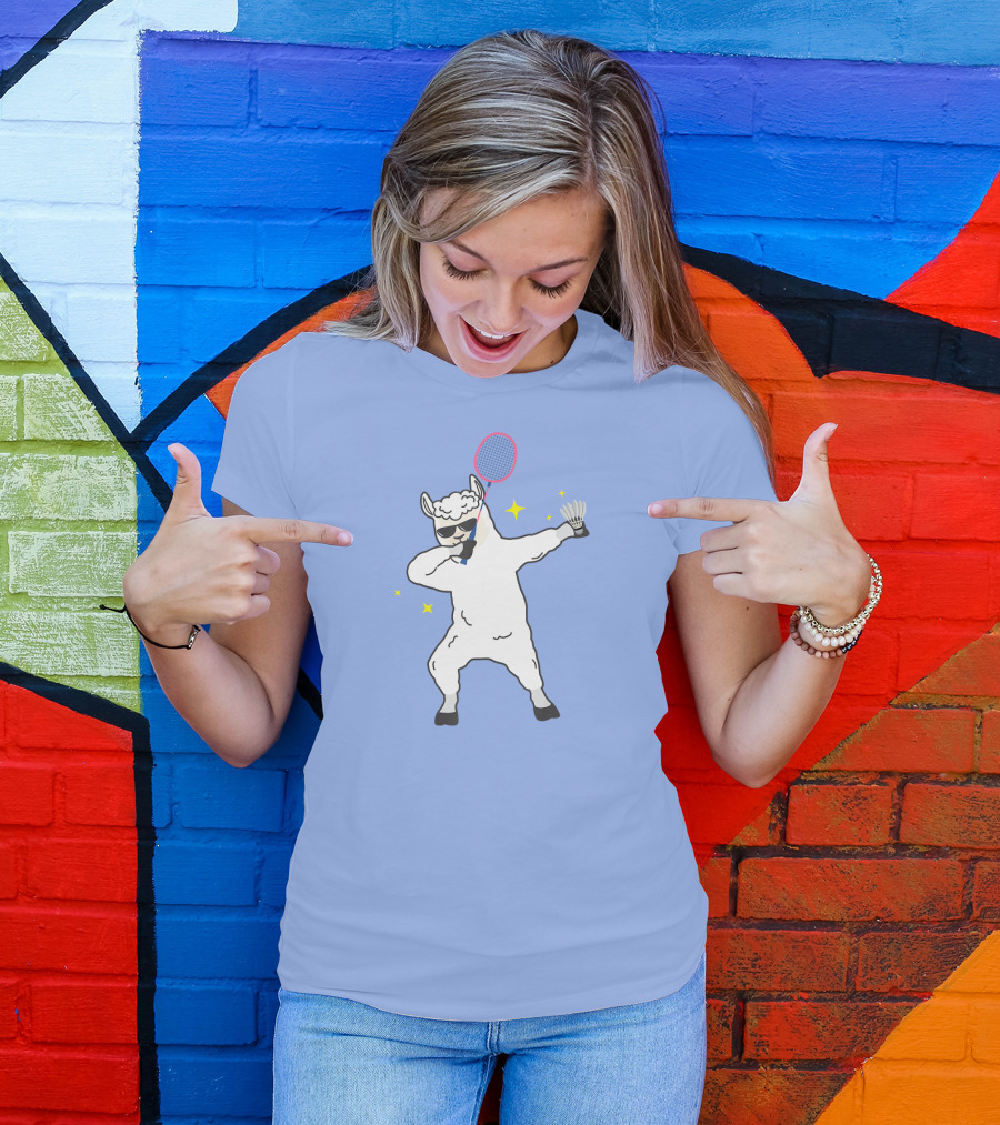 Dabbing Llama Badminton Racket And Shuttlecock T-Shirt