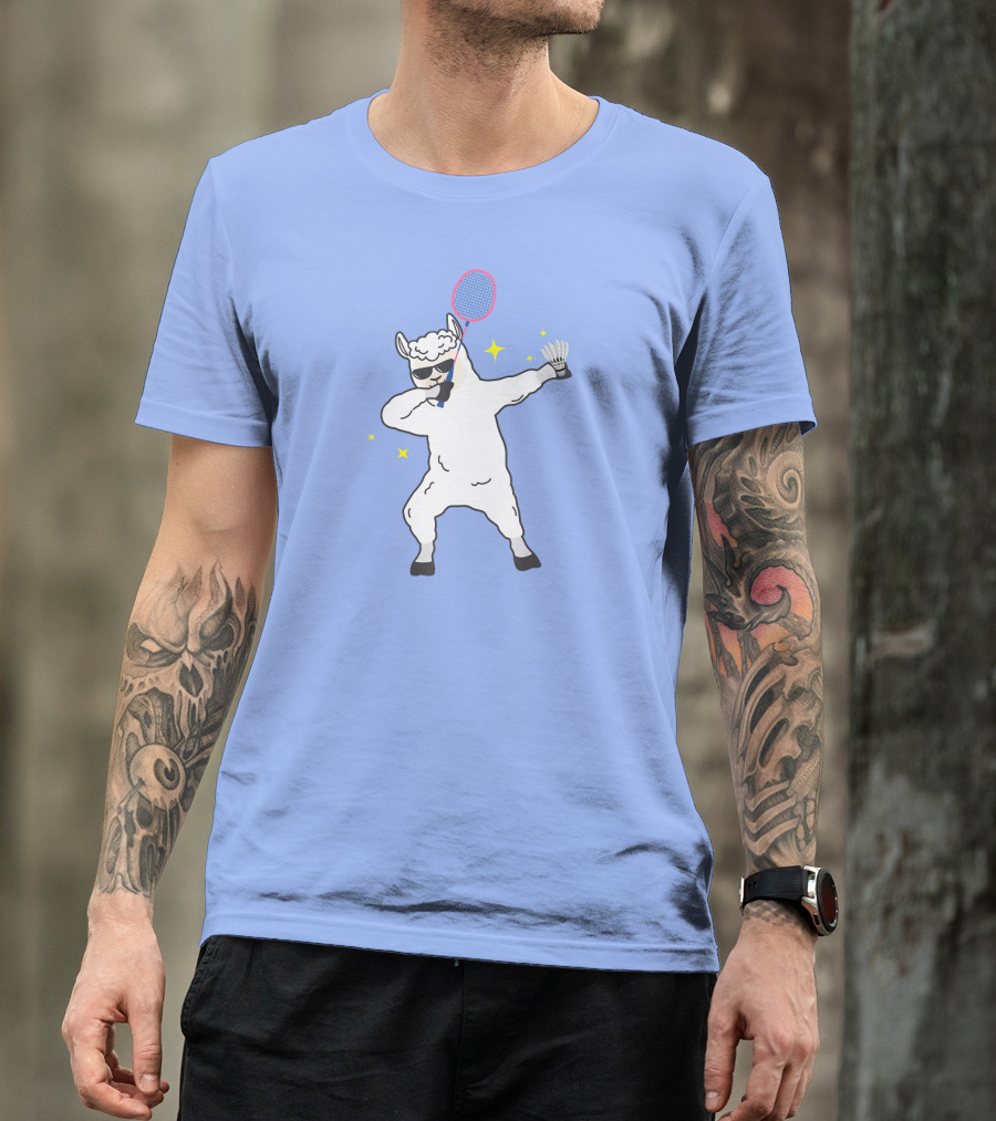 Dabbing Llama Badminton Racket And Shuttlecock T-Shirt