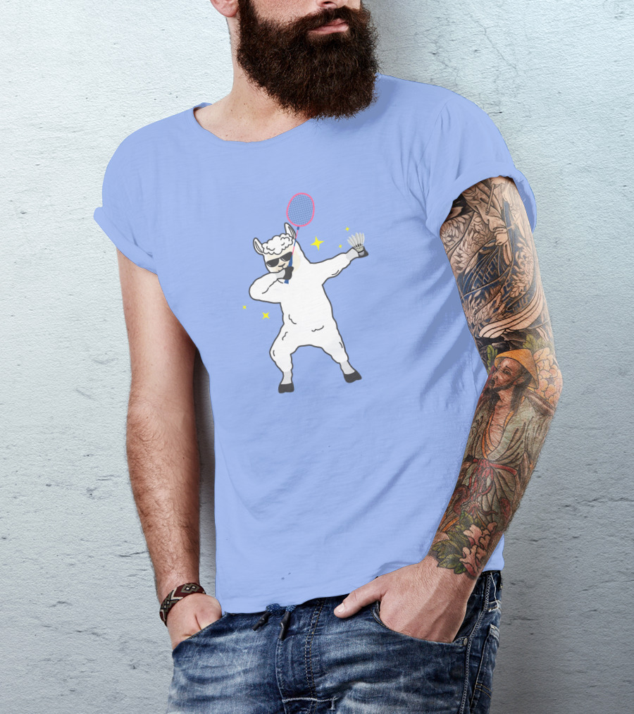 Dabbing Llama Badminton Racket And Shuttlecock T-Shirt