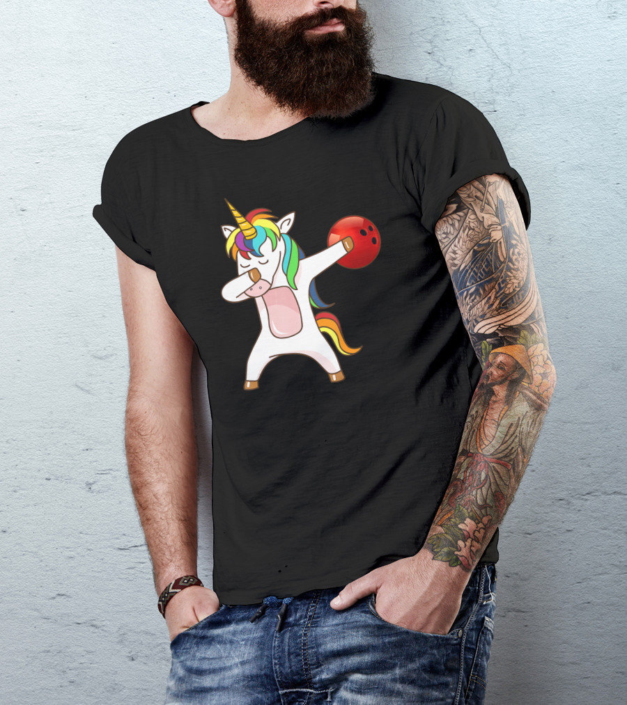 Dabbing Unicorn With Bowling Ball Rainbow Unico T-Shirt
