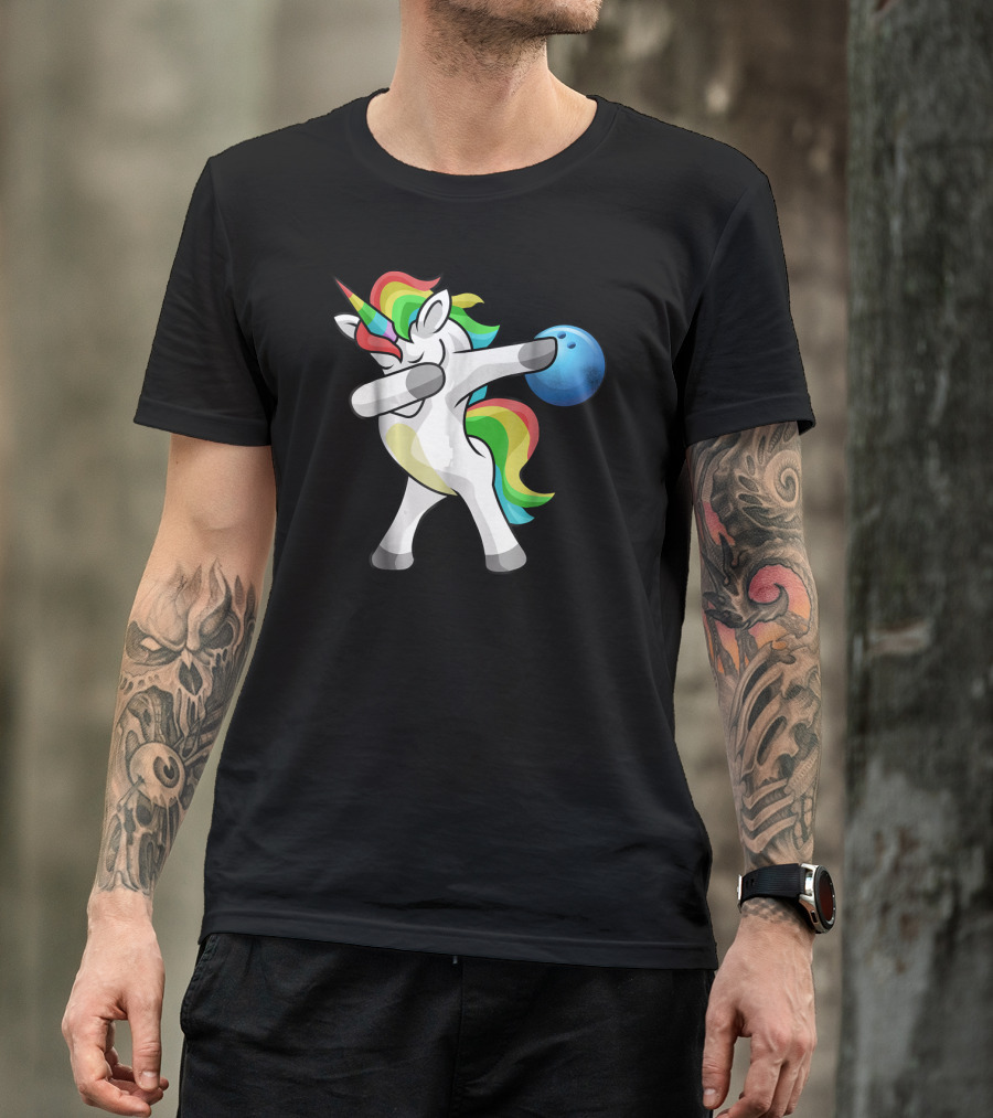 Dabbing Unicorn Rainbow Bowling Funny Dab T-Shirt
