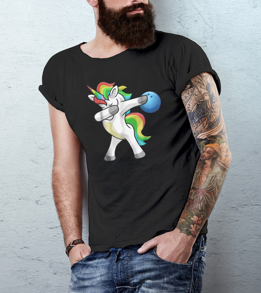 Dabbing Unicorn Rainbow Bowling Funny Dab T-Shirt