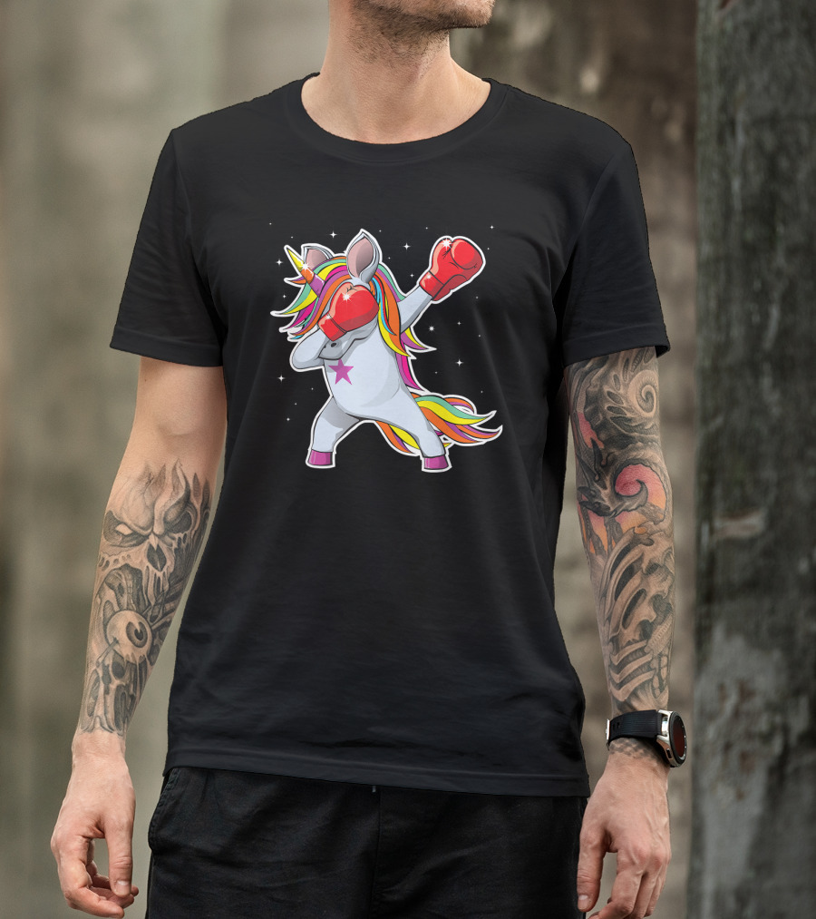 Dabbing Boxing Unicorn With Rainbow Mane And Red Gloves Girl Squad Rules T-Shirt