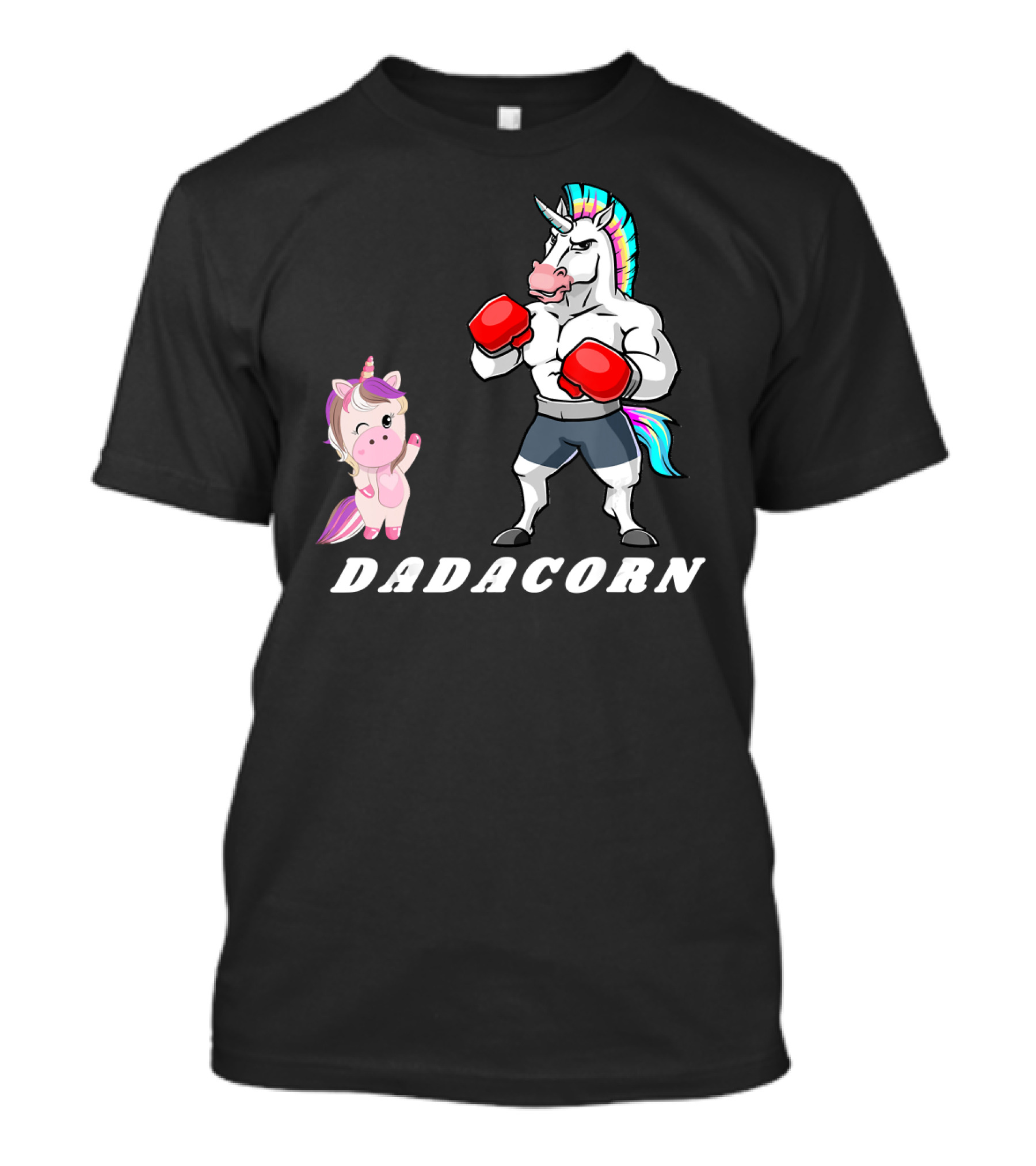 Dadacorn Boxing Unicorn Dad Baby With Muscle And Rainbow Mane T-Shirt