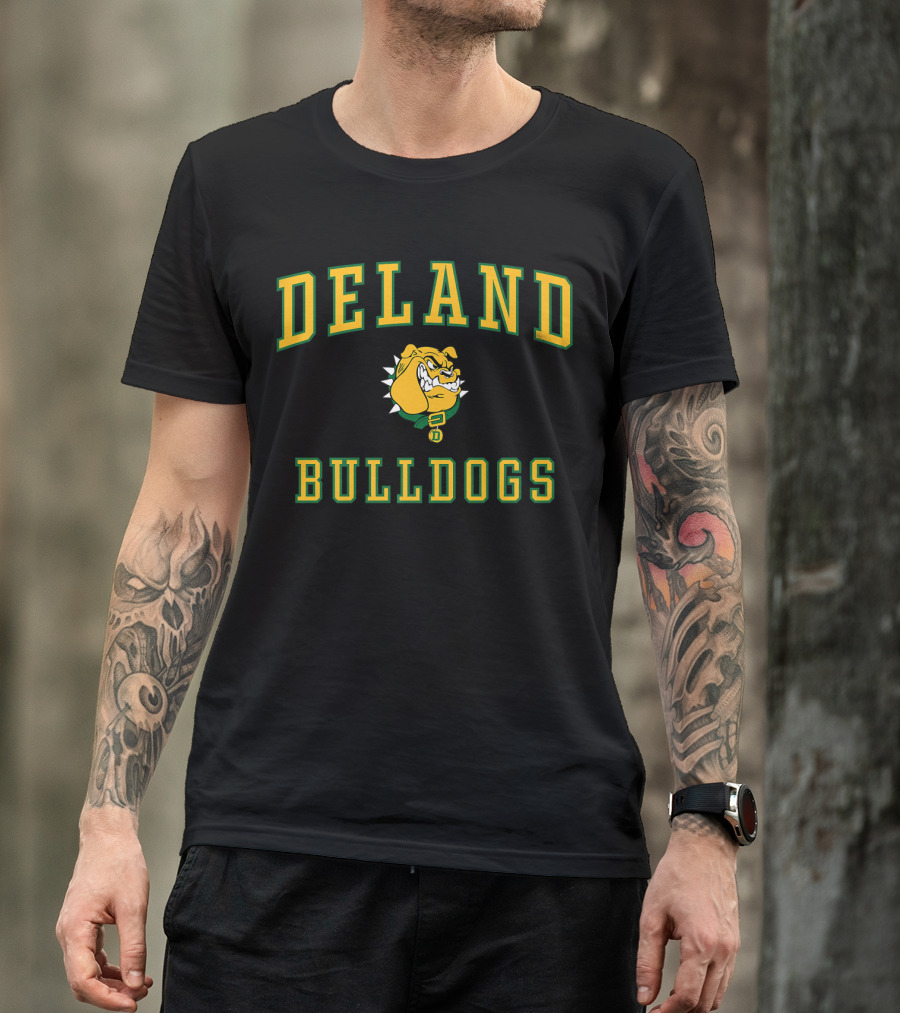 DeLand High School Bulldogs Mascot Logo Yellow Green Text T-Shirt