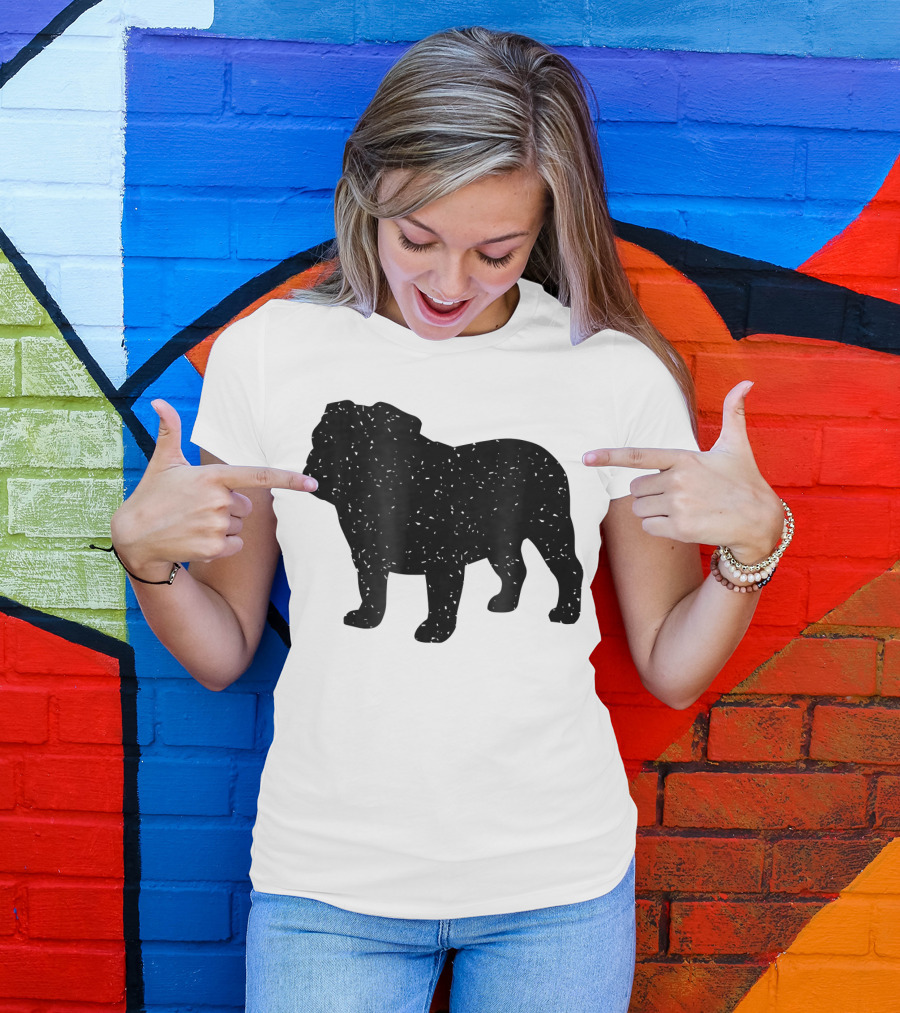 Distressed Black English Bulldog T-Shirt