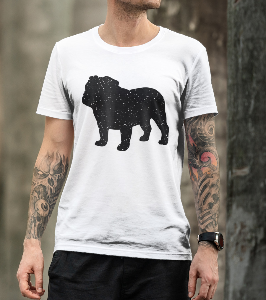 Distressed Black English Bulldog T-Shirt