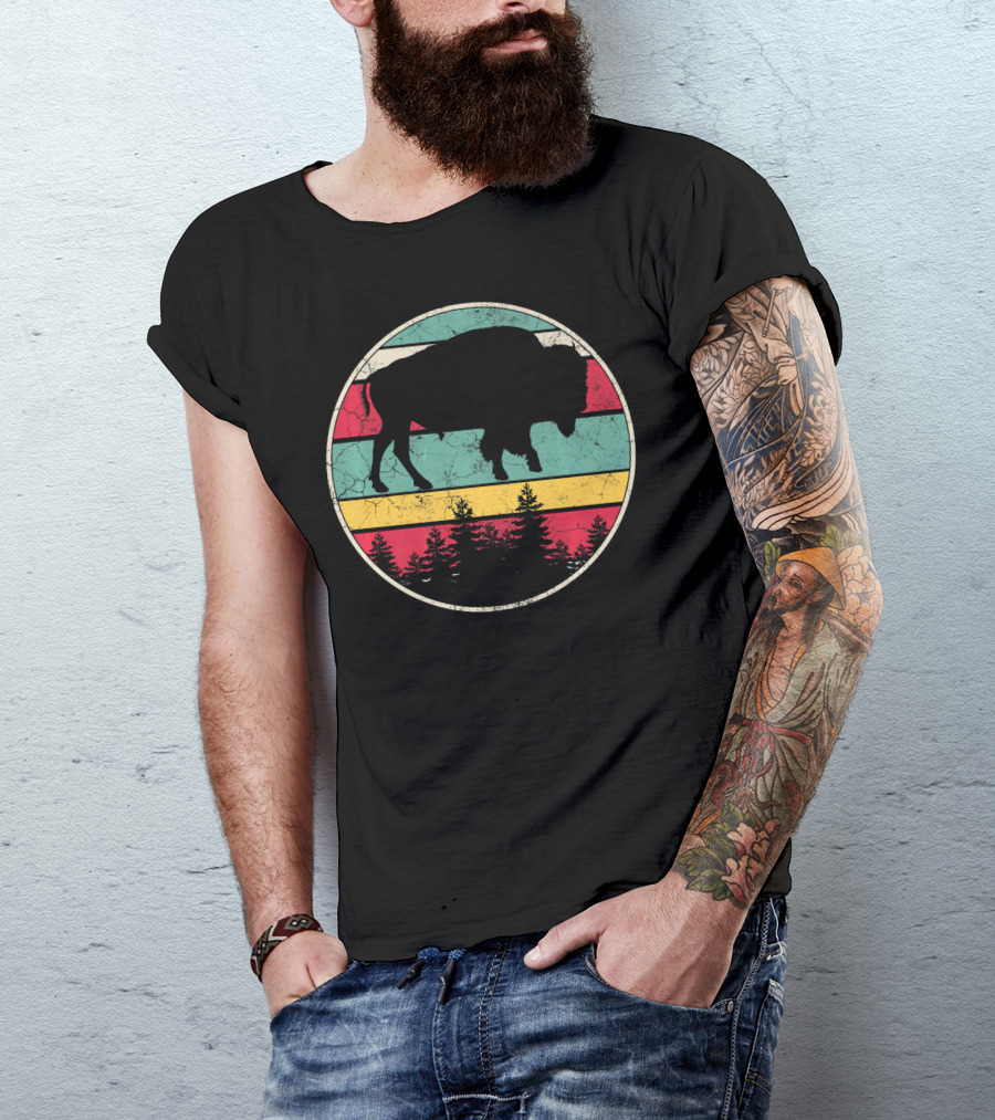 Buffalo Bison Distressed Vintage Forest T-Shirt