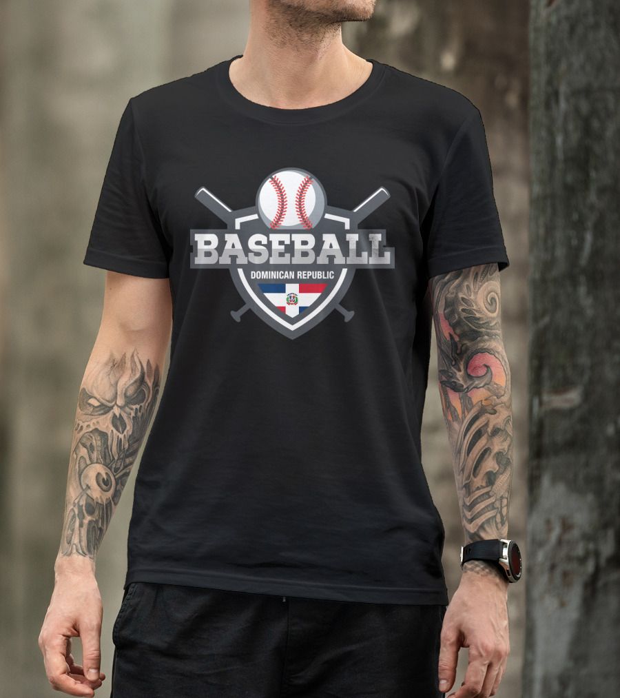 Dominican Republic Baseball Shield With Bats And Flag T-Shirt