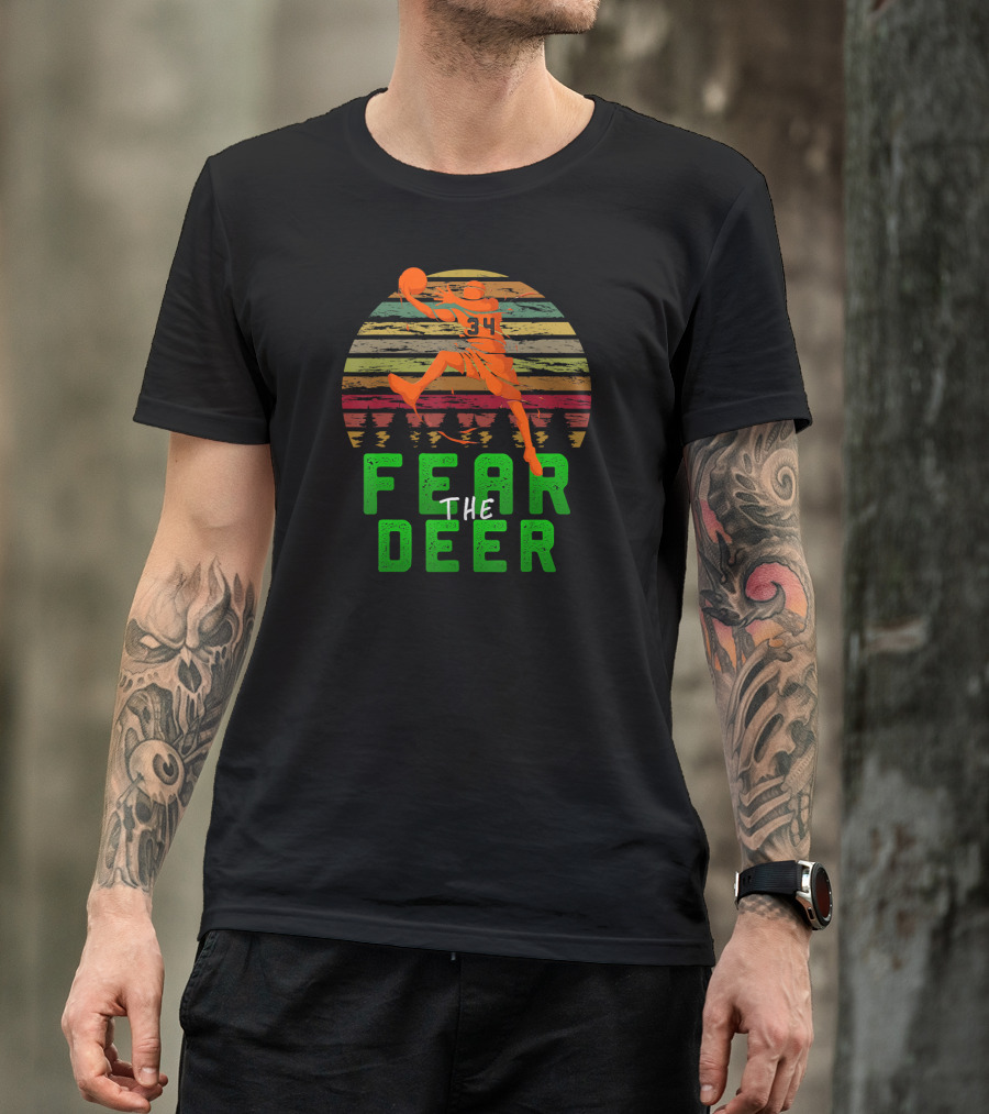 Fear The Deer 34 Milwaukee Basketball Retro Sunset Forest Jumper T-Shirt