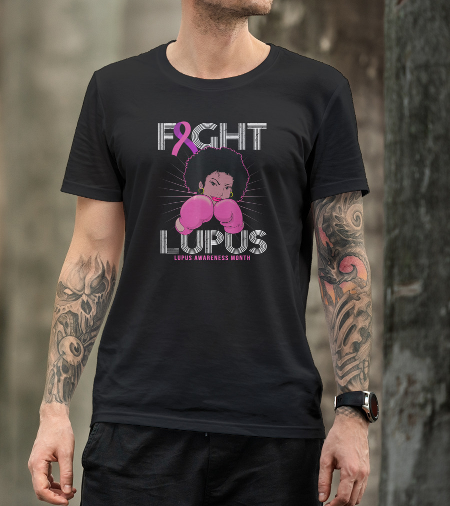 Fight Lupus Lupus Awareness Month Purple Ribbon Boxing Gloves T-Shirt