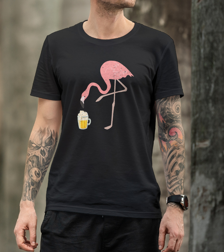 Flamingo Beer Love Bird Drinking T-Shirt