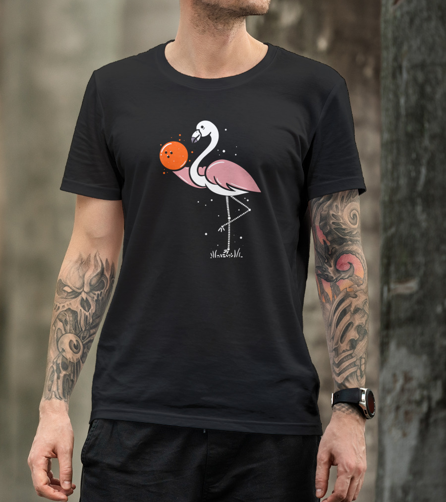 Flamingo Balancing Orange Bowling Ball T-Shirt