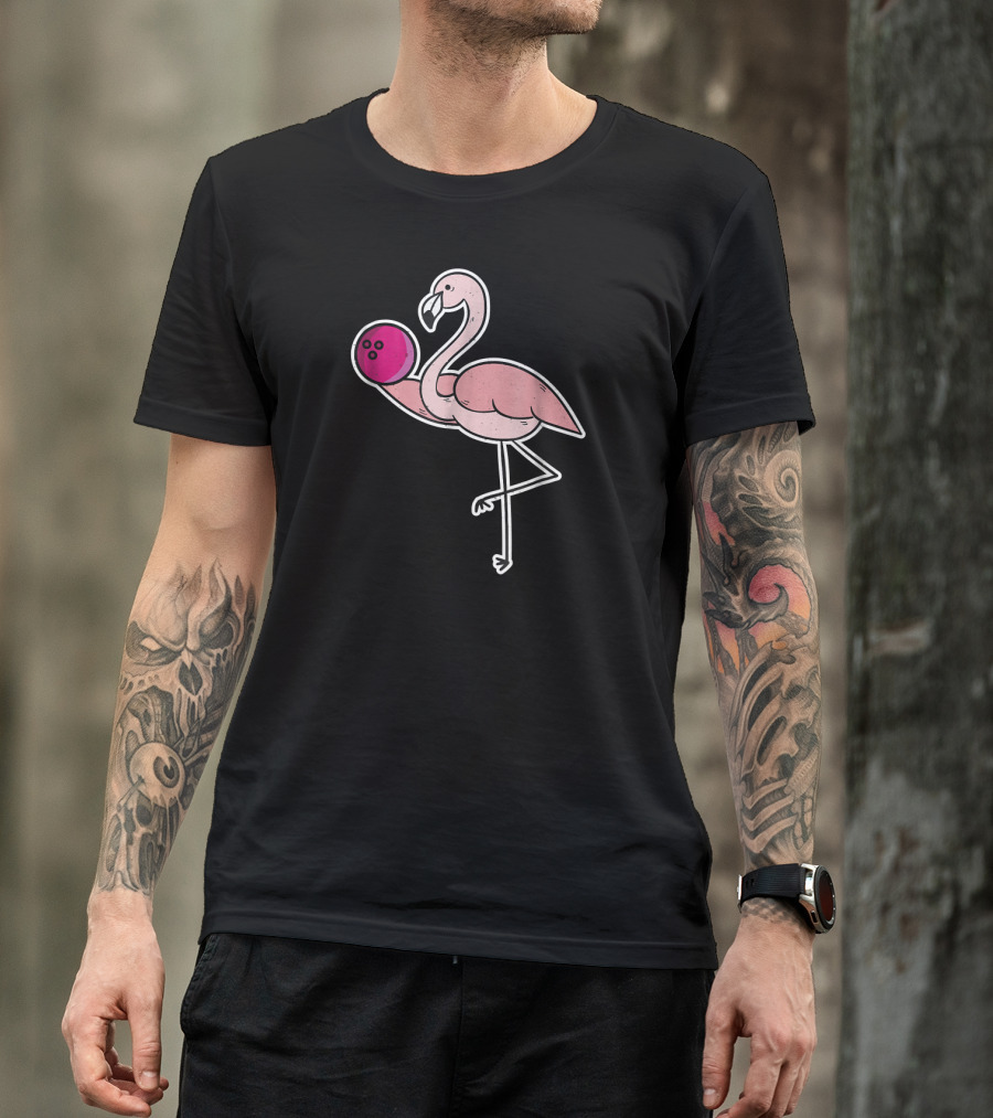 Flamingo Pink Bowling Ball Funny Bowl Flamingo T-Shirt