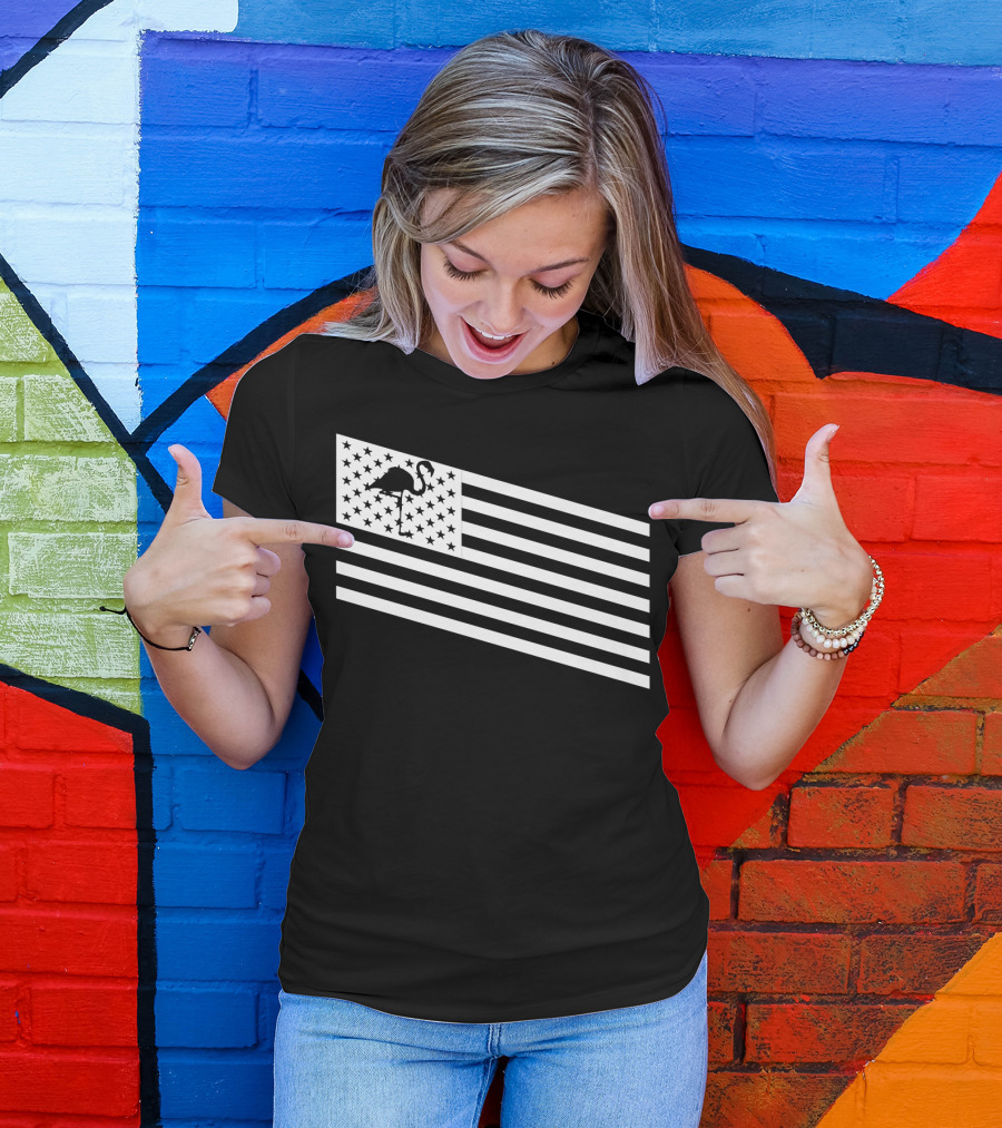 Flamingo Stars And Stripes USA Flag Wading T-Shirt