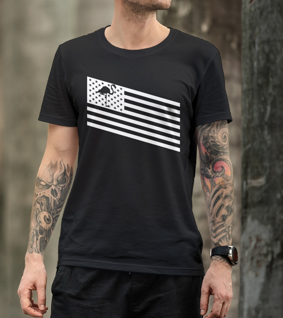 Flamingo Stars And Stripes USA Flag Wading T-Shirt