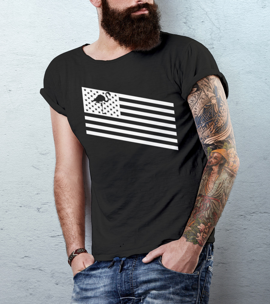 Flamingo Stars And Stripes USA Flag Wading T-Shirt