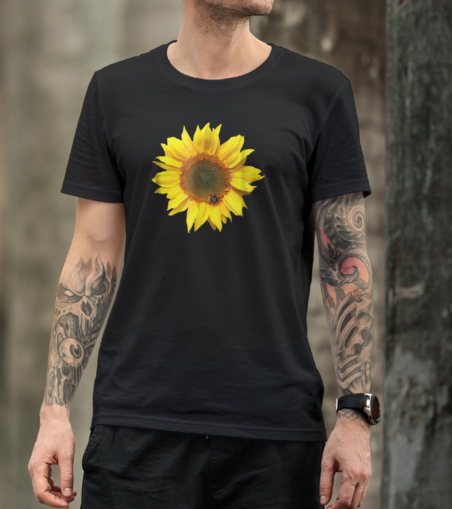 Sunflower With Bee On Petal Flower Nice T-Shirt