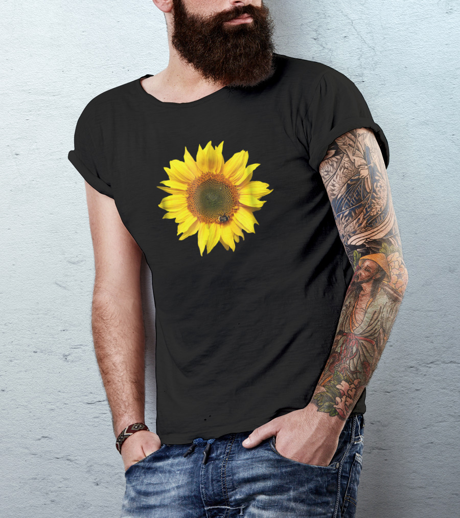 Sunflower With Bee On Petal Flower Nice T-Shirt