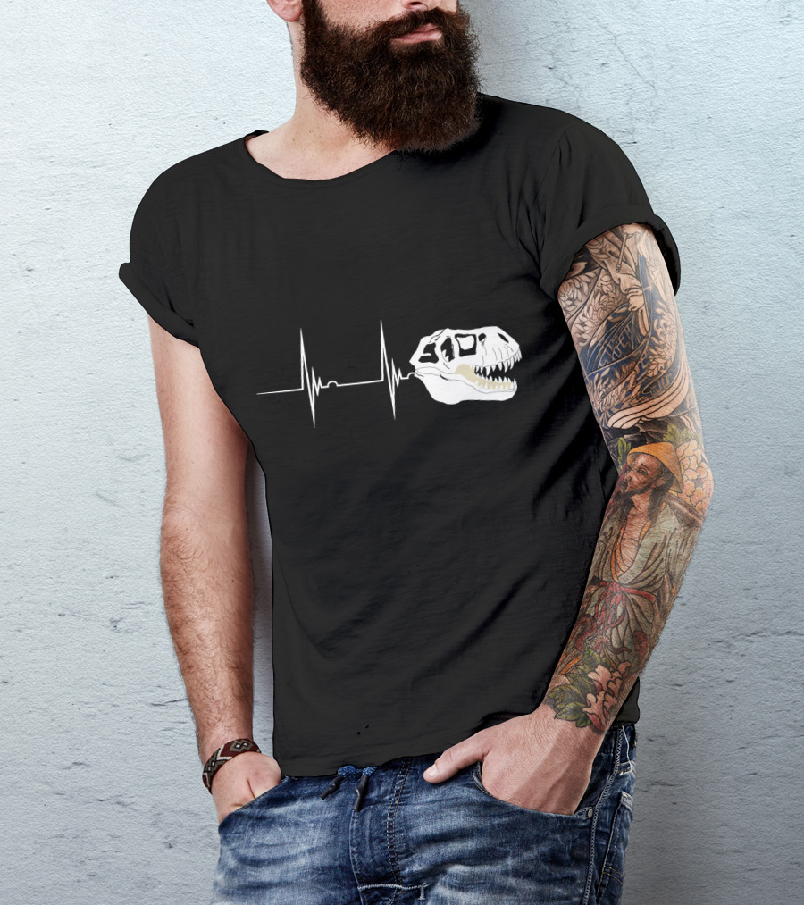 Fossil Heartbeat Hunter T-Rex Skull Dino T-Shirt