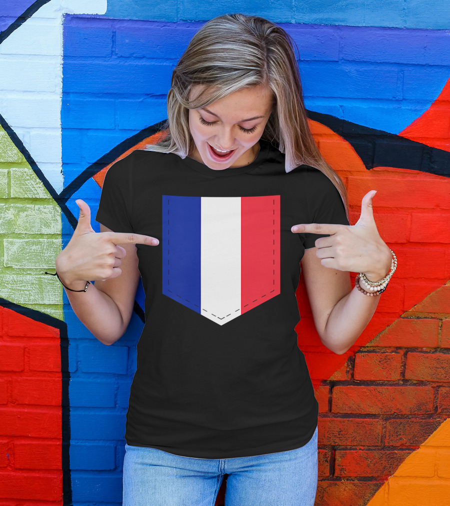 French Flag Blue White Red Pocket T-Shirt