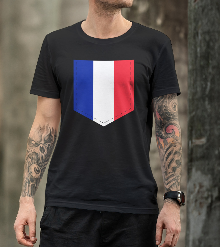 French Flag Blue White Red Pocket T-Shirt