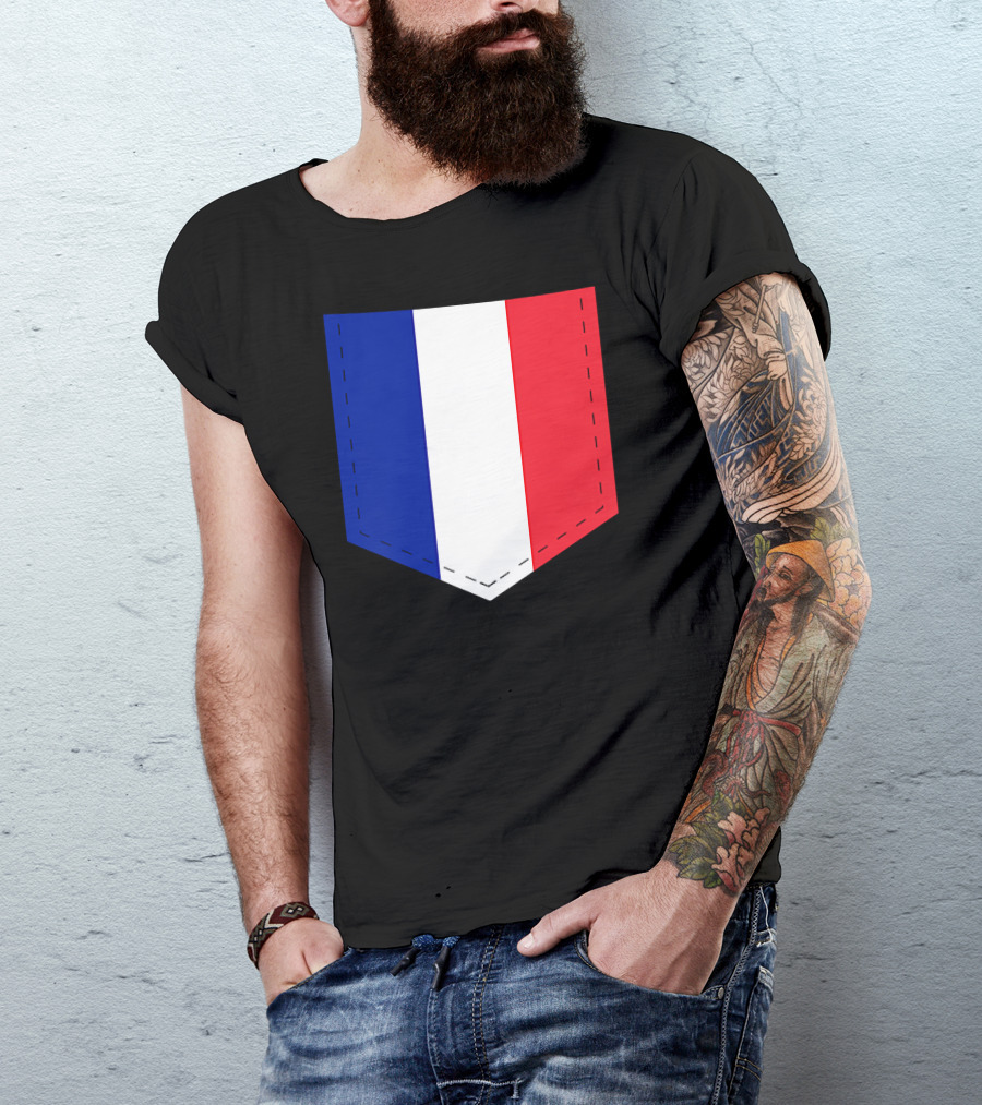French Flag Blue White Red Pocket T-Shirt