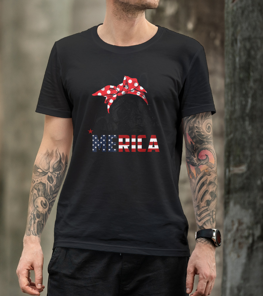 French Bulldog Merica American Flag Bow T-Shirt