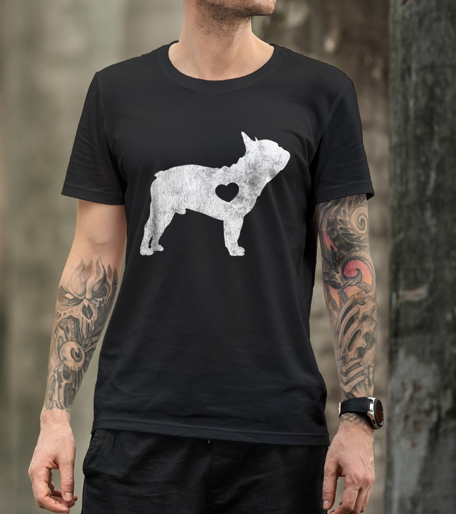 French Bulldog Love Heart Silhouette Frenchie T-Shirt
