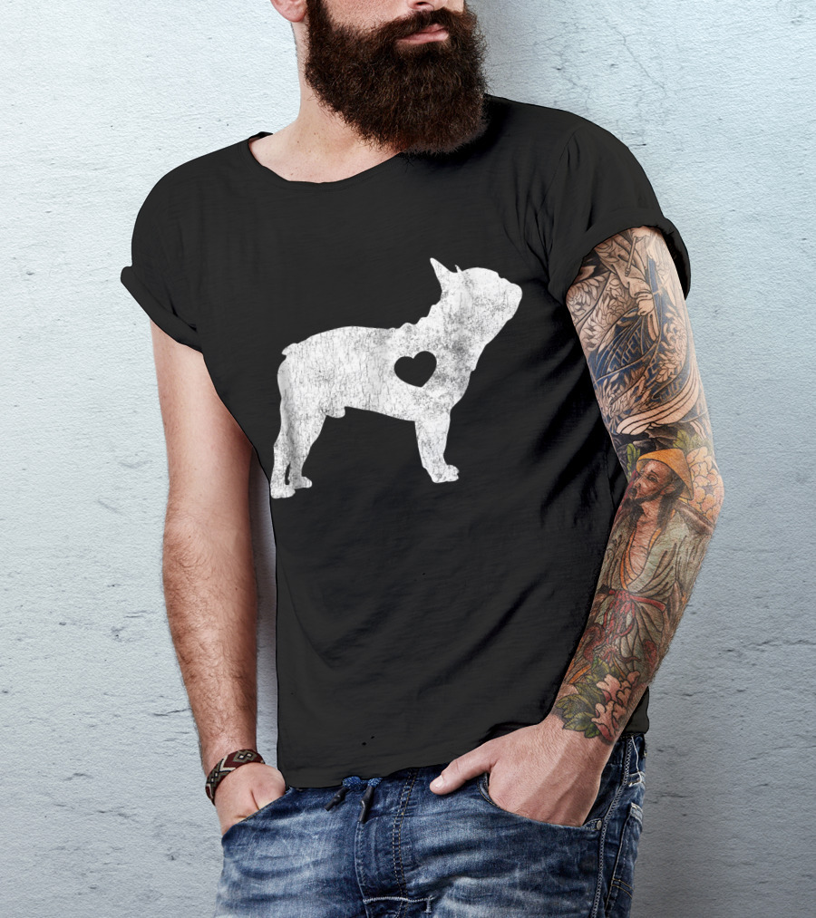 French Bulldog Love Heart Silhouette Frenchie T-Shirt