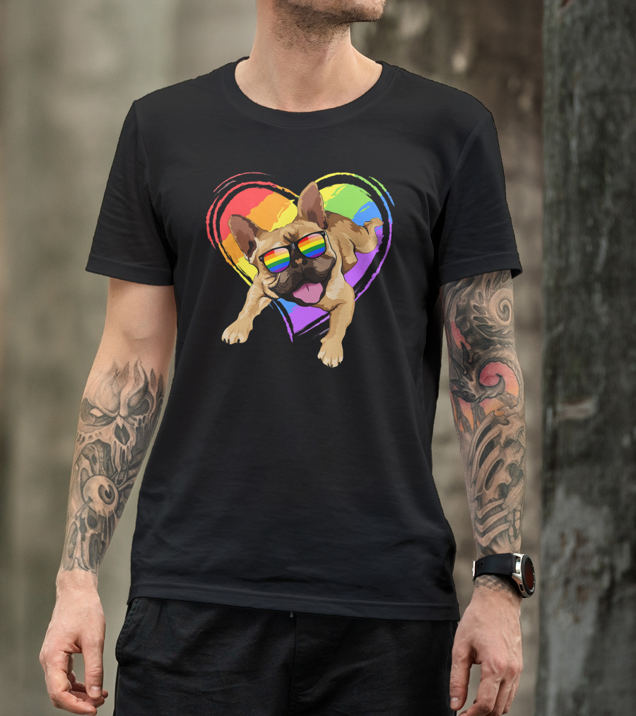 French Bulldog Rainbow Heart Pride LGB T-Shirt