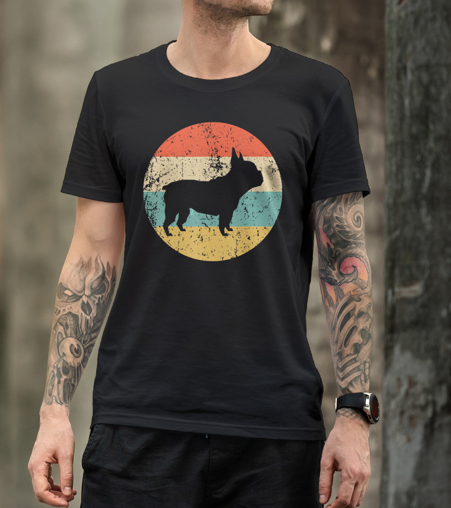 French Bulldog Silhouette Retro Circle T-Shirt
